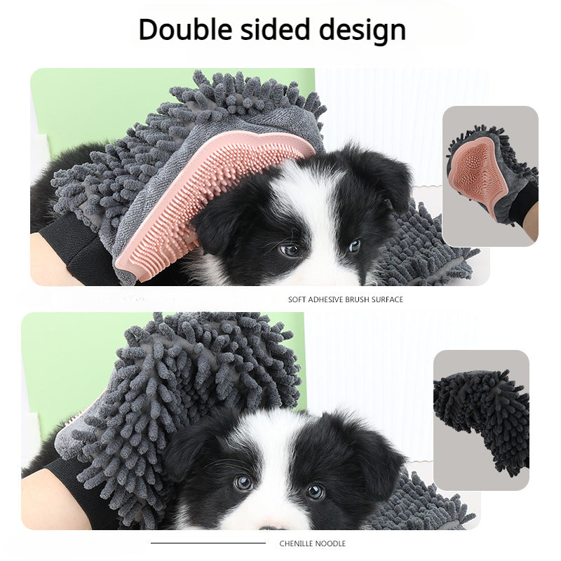 2-in-1 Pet Bathing Brush and Grooming Glove for Brushing, Massaging, and Drying Dogs and Cats