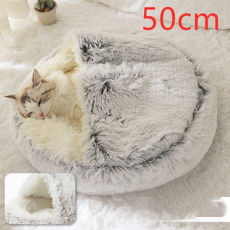 2-in-1 Pet Bed Round Plush Warm Soft Sleeping House for Pets