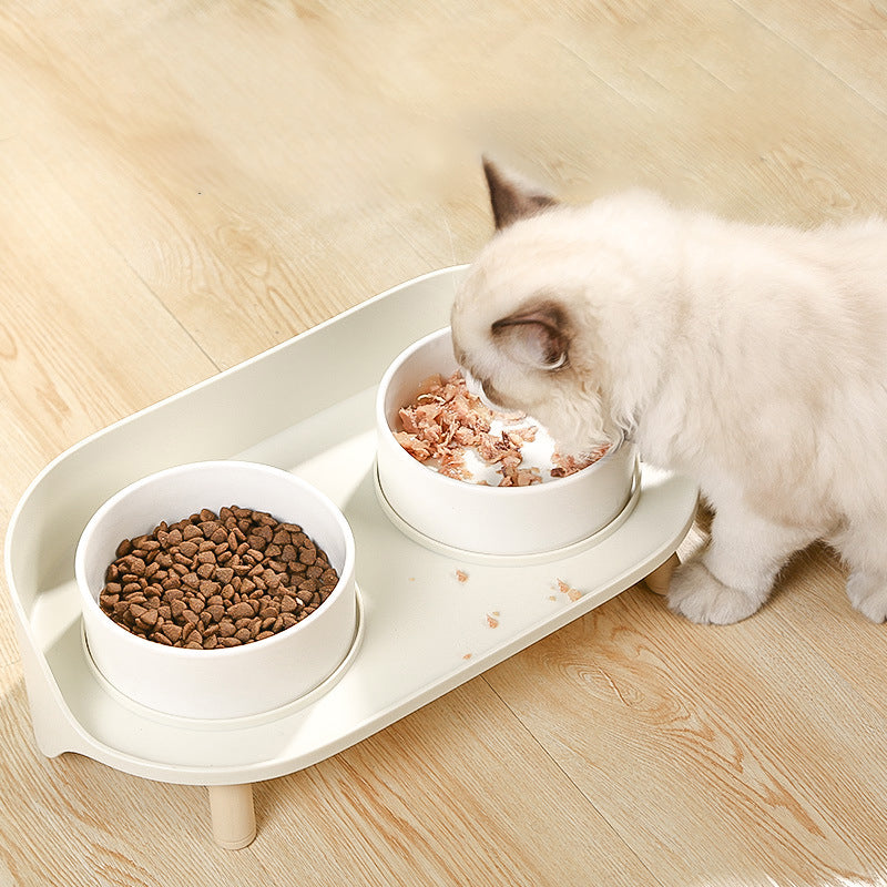 Tilted Pet Double Bowl Adjustable Spill-Proof Food and Water Feeder