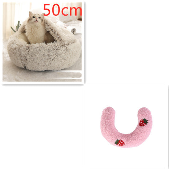 2-in-1 Pet Bed Round Plush Warm Soft Sleeping House for Pets