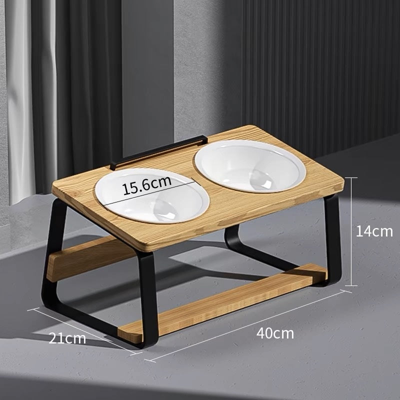 Ceramic Pet Double Bowl Water and Food Holder Cervical Protection
