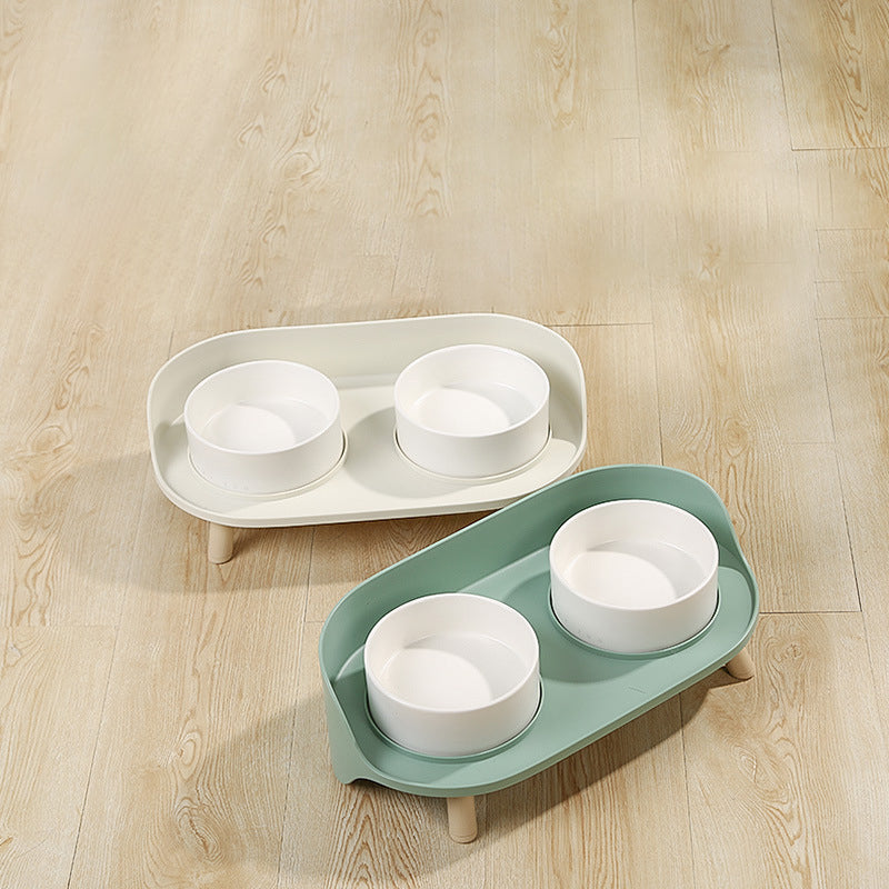 Tilted Pet Double Bowl Adjustable Spill-Proof Food and Water Feeder
