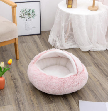2-in-1 Pet Bed Round Plush Warm Soft Sleeping House for Pets