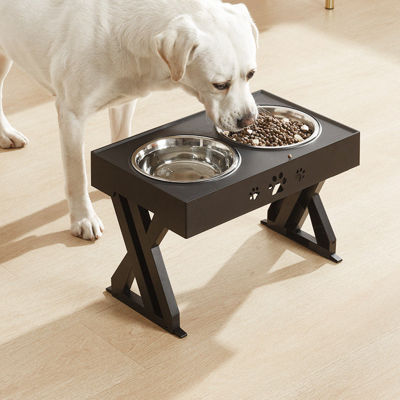 Foldable Elevated Pet Feeding Table Adjustable Height Stainless Steel Double Bowl