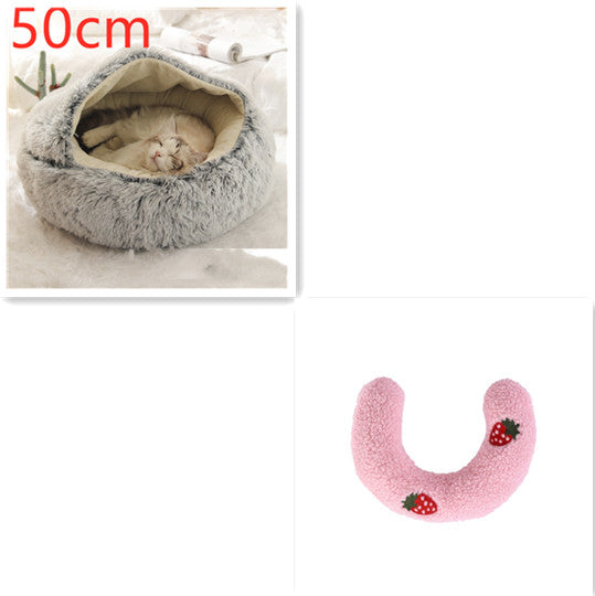 2-in-1 Pet Bed Round Plush Warm Soft Sleeping House for Pets
