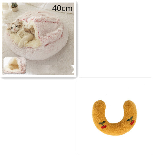 2-in-1 Pet Bed Round Plush Warm Soft Sleeping House for Pets