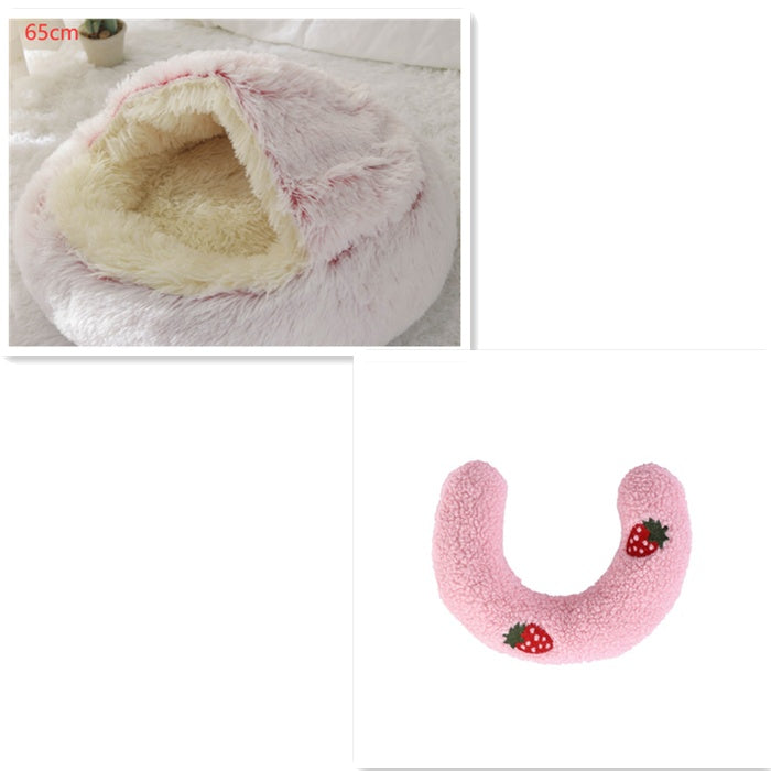 2-in-1 Pet Bed Round Plush Warm Soft Sleeping House for Pets