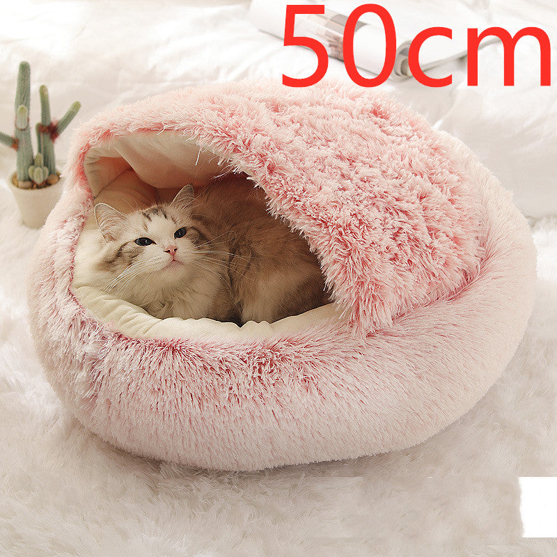 2-in-1 Pet Bed Round Plush Warm Soft Sleeping House for Pets