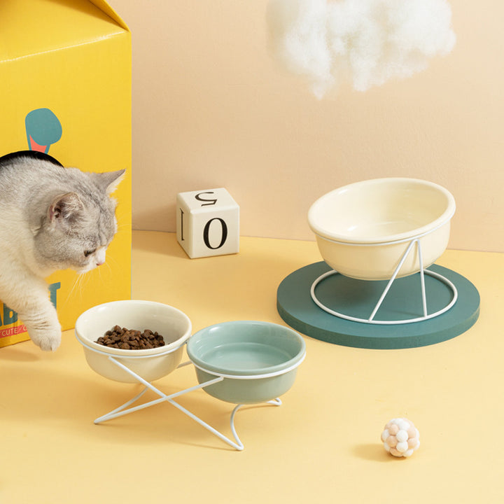 Ceramic Pet Double Bowl Food and Water Feeding Accessory