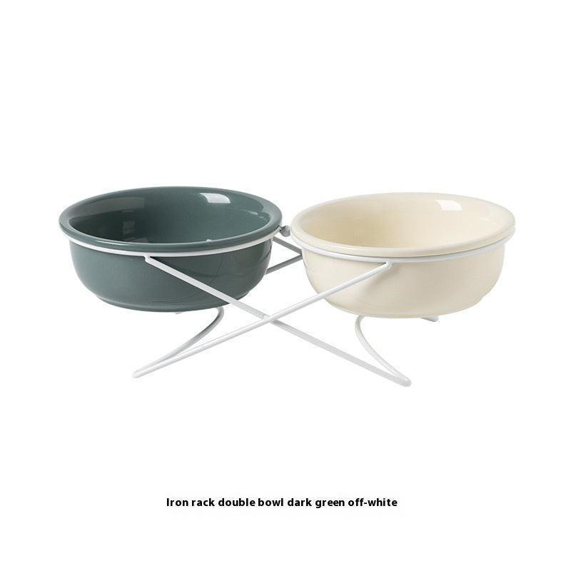 Ceramic Pet Double Bowl Food and Water Feeding Accessory