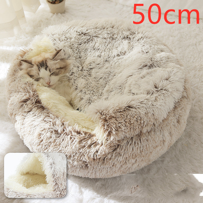 2-in-1 Pet Bed Round Plush Warm Soft Sleeping House for Pets