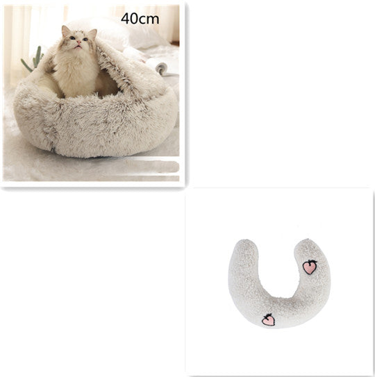 2-in-1 Pet Bed Round Plush Warm Soft Sleeping House for Pets