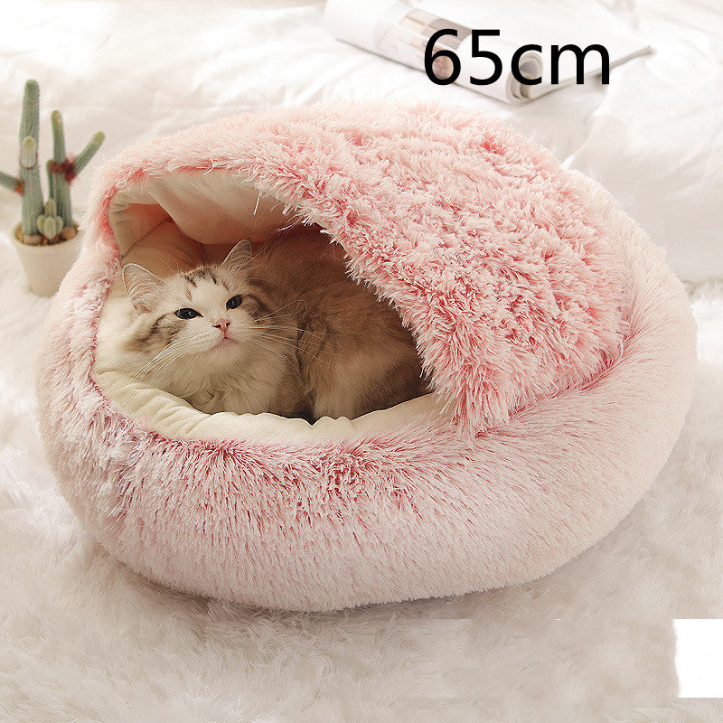 2-in-1 Pet Bed Round Plush Warm Soft Sleeping House for Pets