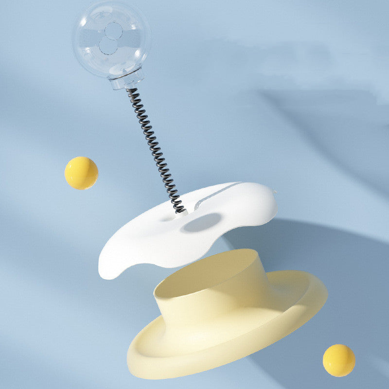 2-in-1 Cat Toy Turntable with Food Dispensing and Spring Ball