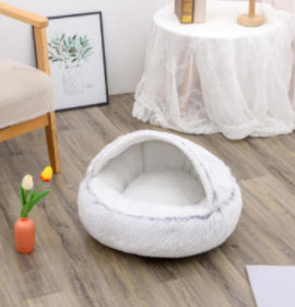 2-in-1 Pet Bed Round Plush Warm Soft Sleeping House for Pets