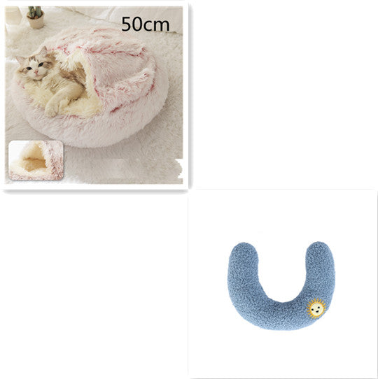 2-in-1 Pet Bed Round Plush Warm Soft Sleeping House for Pets