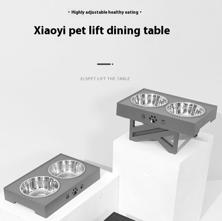 Foldable Elevated Pet Feeding Table Adjustable Height Stainless Steel Double Bowl
