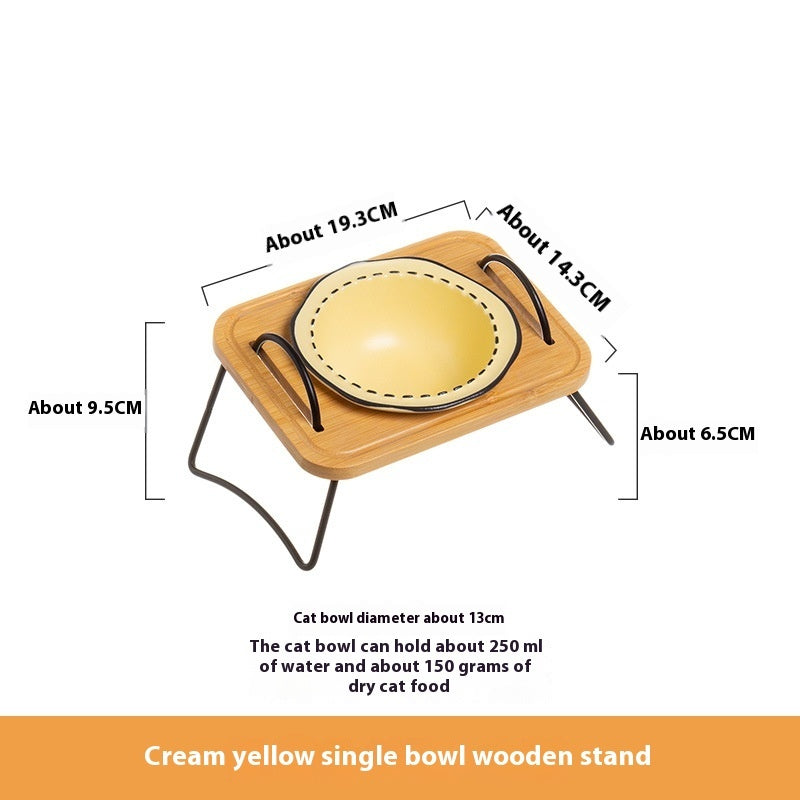 Multi-Functional Pet Wooden Rack Ceramic Bowl Anti-Tumble Easy Clean