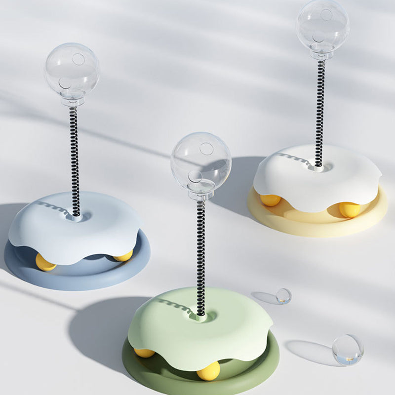 2-in-1 Cat Toy Turntable with Food Dispensing and Spring Ball