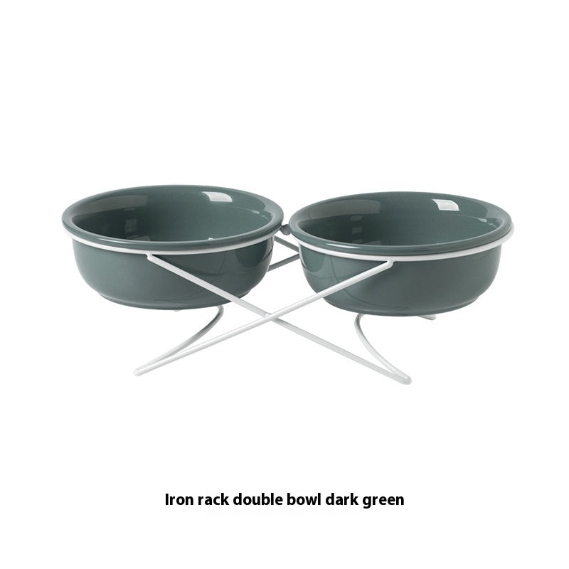 Ceramic Pet Double Bowl Food and Water Feeding Accessory