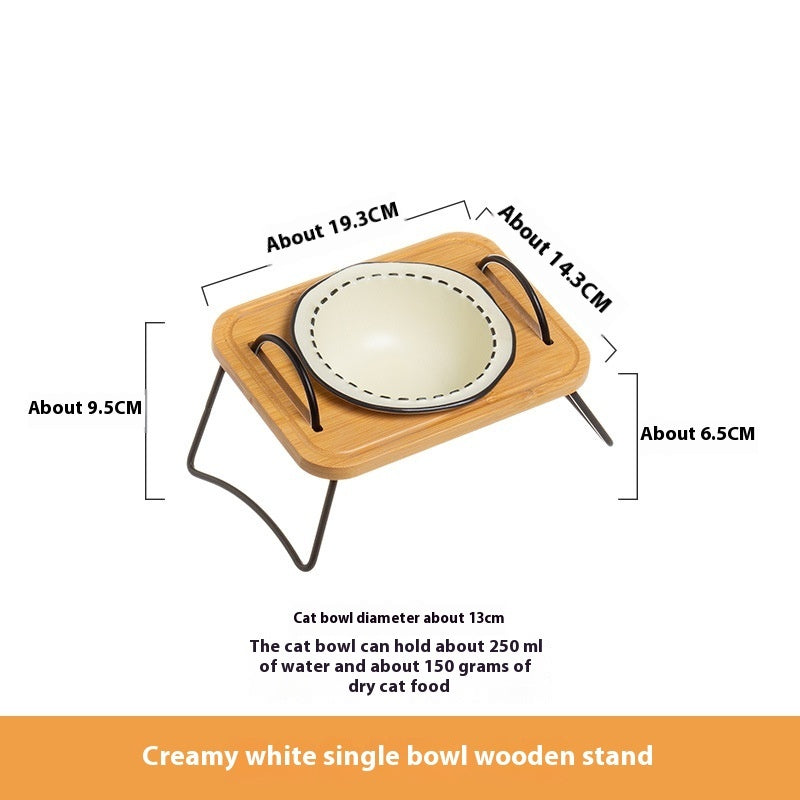 Multi-Functional Pet Wooden Rack Ceramic Bowl Anti-Tumble Easy Clean