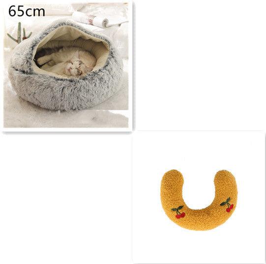 2-in-1 Pet Bed Round Plush Warm Soft Sleeping House for Pets