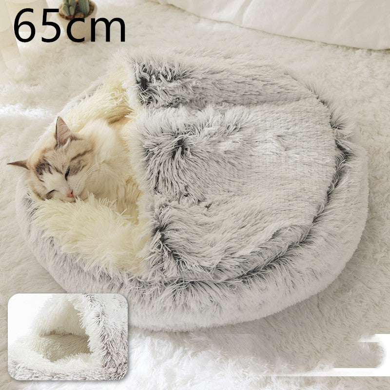 2-in-1 Pet Bed Round Plush Warm Soft Sleeping House for Pets