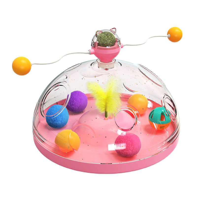 Interactive Cat Turntable Toy with Catnip Luminous Ball and Pinwheel