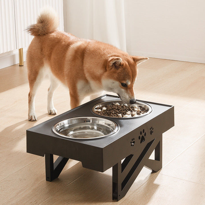 Foldable Elevated Pet Feeding Table Adjustable Height Stainless Steel Double Bowl