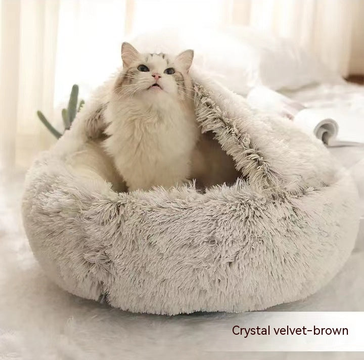 2-in-1 Pet Bed Round Plush Warm Soft Sleeping House for Pets
