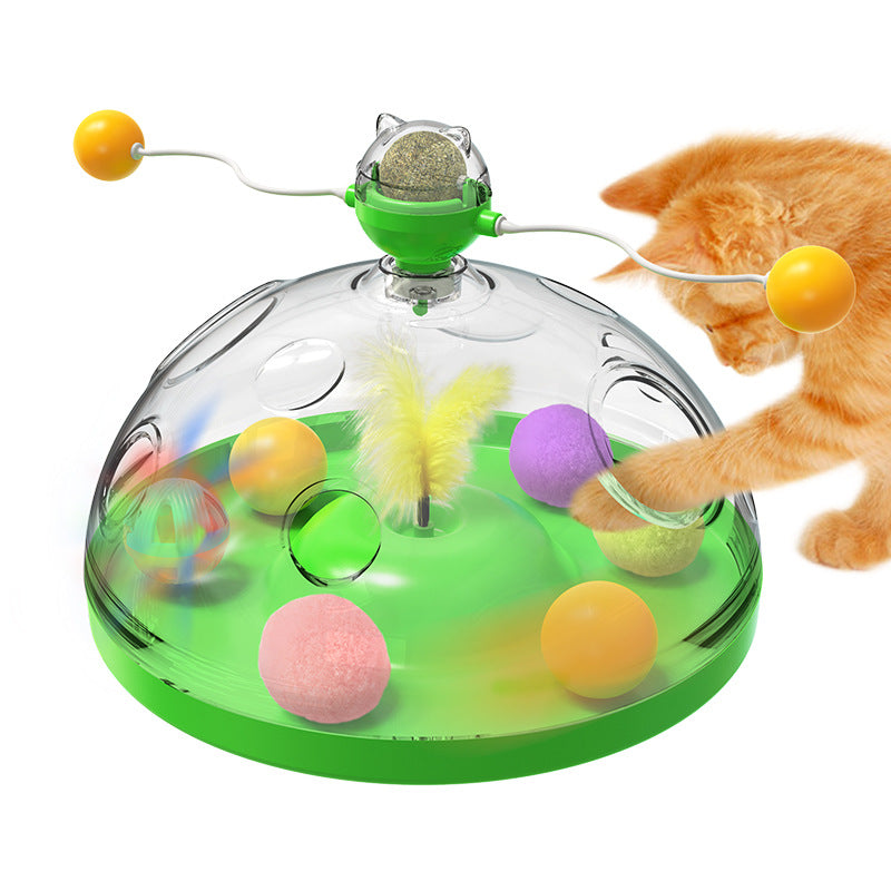 Interactive Cat Turntable Toy with Catnip Luminous Ball and Pinwheel