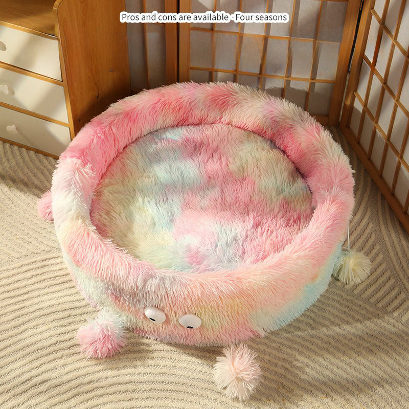 Winter Warm Pet Bed Cute Round Monster Nest Soft Sleeping Mat