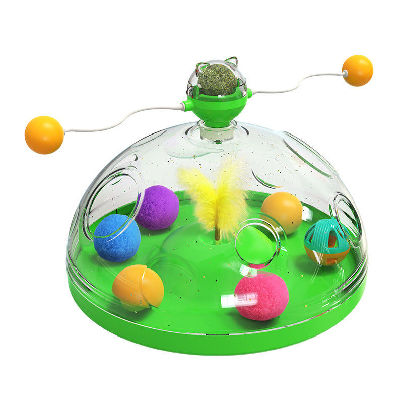 Interactive Cat Turntable Toy with Catnip Luminous Ball and Pinwheel