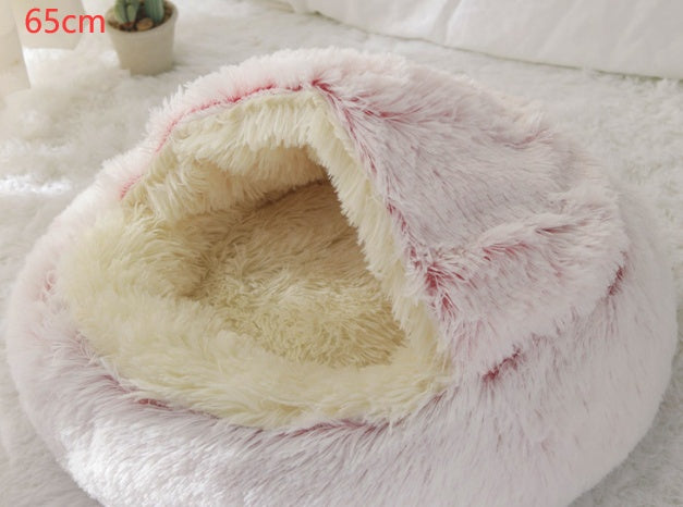 2-in-1 Pet Bed Round Plush Warm Soft Sleeping House for Pets