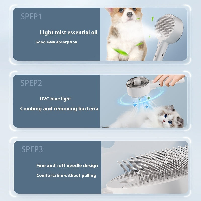 Self-Cleaning Pet Hair Remover Brush Steam Grooming Tool for Cats and Dogs
