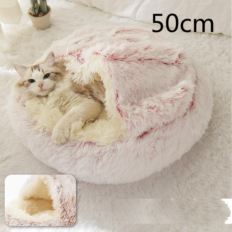 2-in-1 Pet Bed Round Plush Warm Soft Sleeping House for Pets