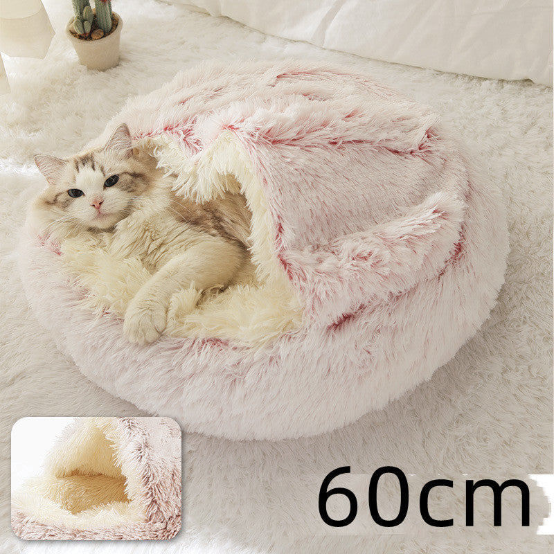 2-in-1 Pet Bed Round Plush Warm Soft Sleeping House for Pets