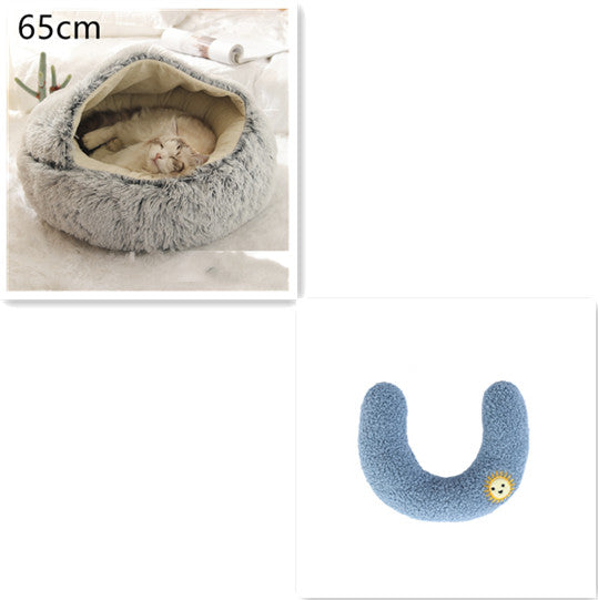 2-in-1 Pet Bed Round Plush Warm Soft Sleeping House for Pets