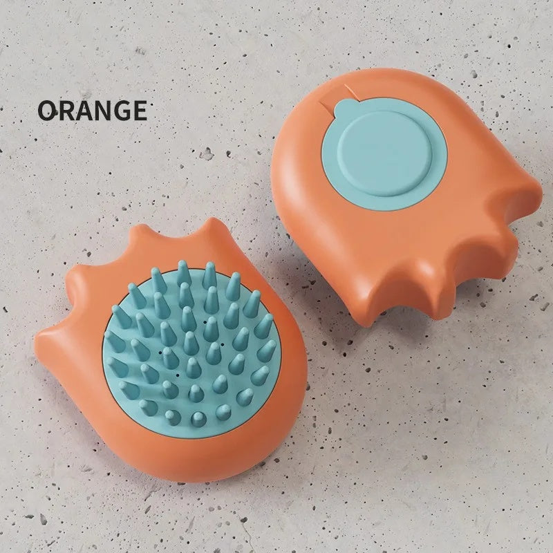 Pet Bath and Massage Brush with Shampoo Holder Comb for Cats and Dogs