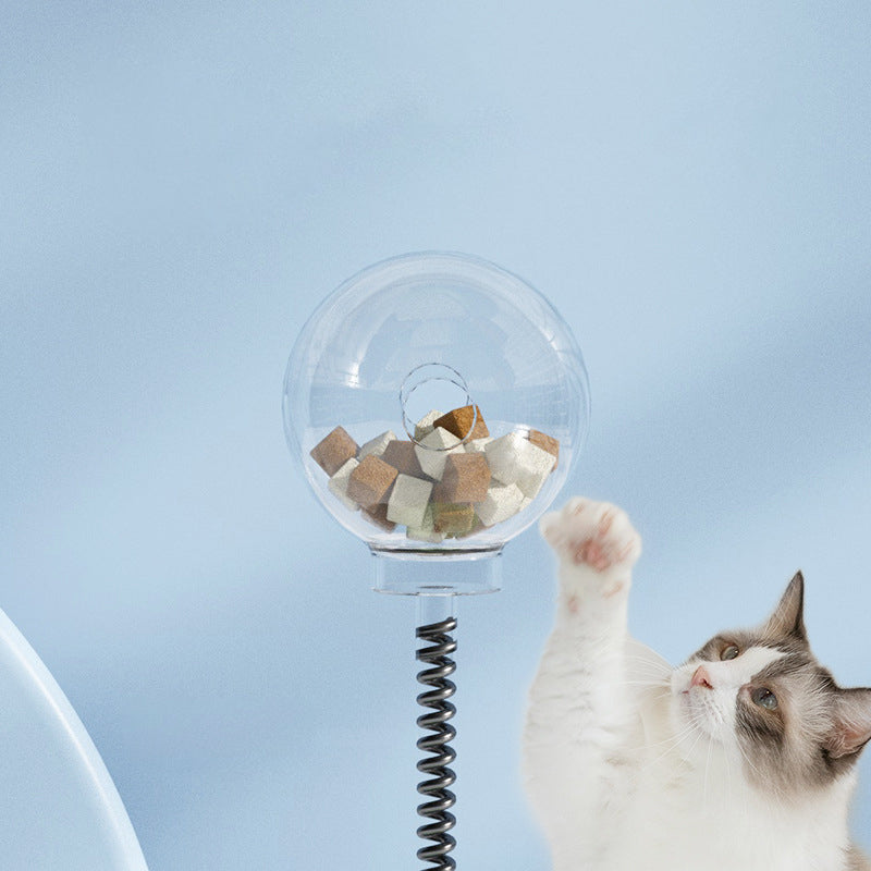 2-in-1 Cat Toy Turntable with Food Dispensing and Spring Ball