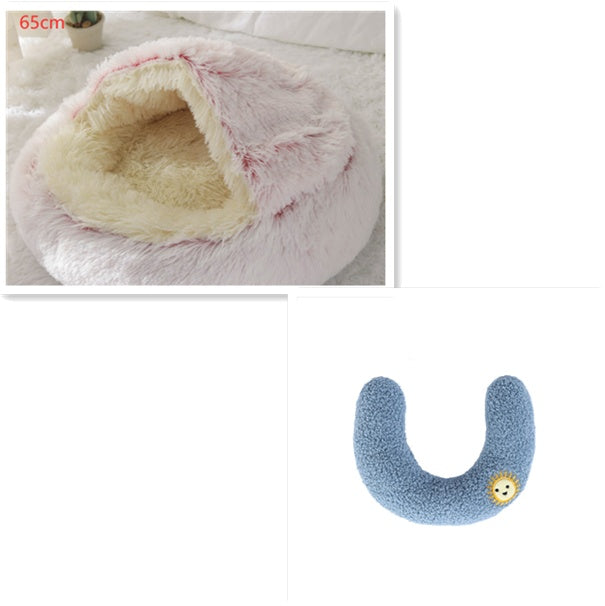 2-in-1 Pet Bed Round Plush Warm Soft Sleeping House for Pets