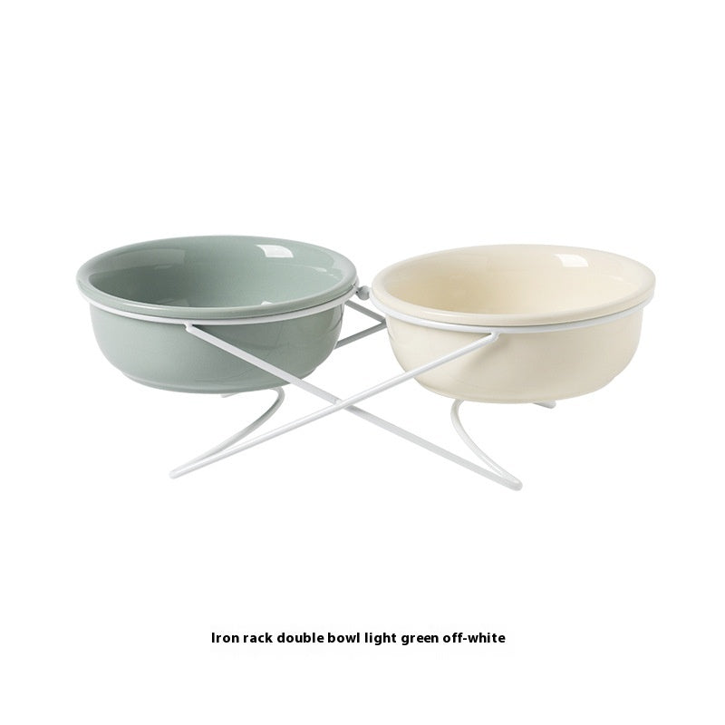 Ceramic Pet Double Bowl Food and Water Feeding Accessory