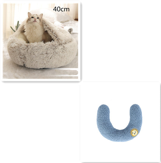 2-in-1 Pet Bed Round Plush Warm Soft Sleeping House for Pets