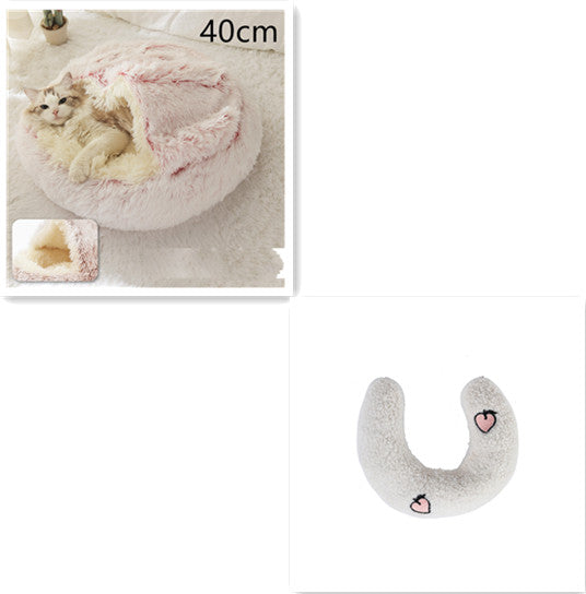 2-in-1 Pet Bed Round Plush Warm Soft Sleeping House for Pets