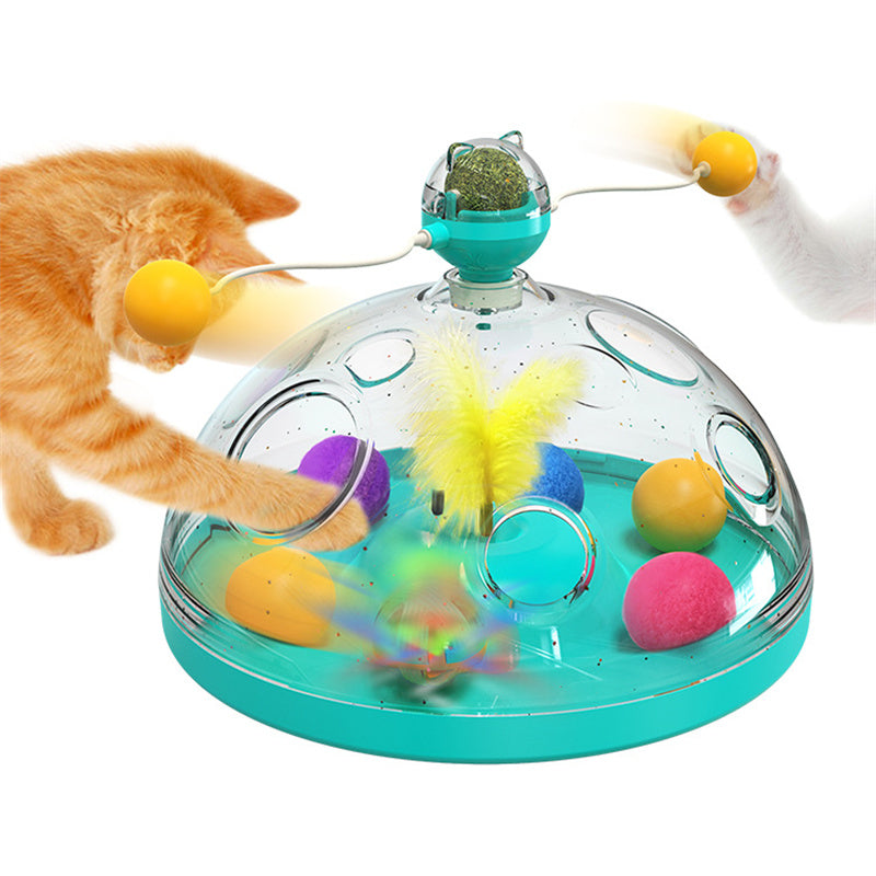 Interactive Cat Turntable Toy with Catnip Luminous Ball and Pinwheel