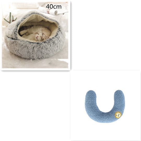 2-in-1 Pet Bed Round Plush Warm Soft Sleeping House for Pets