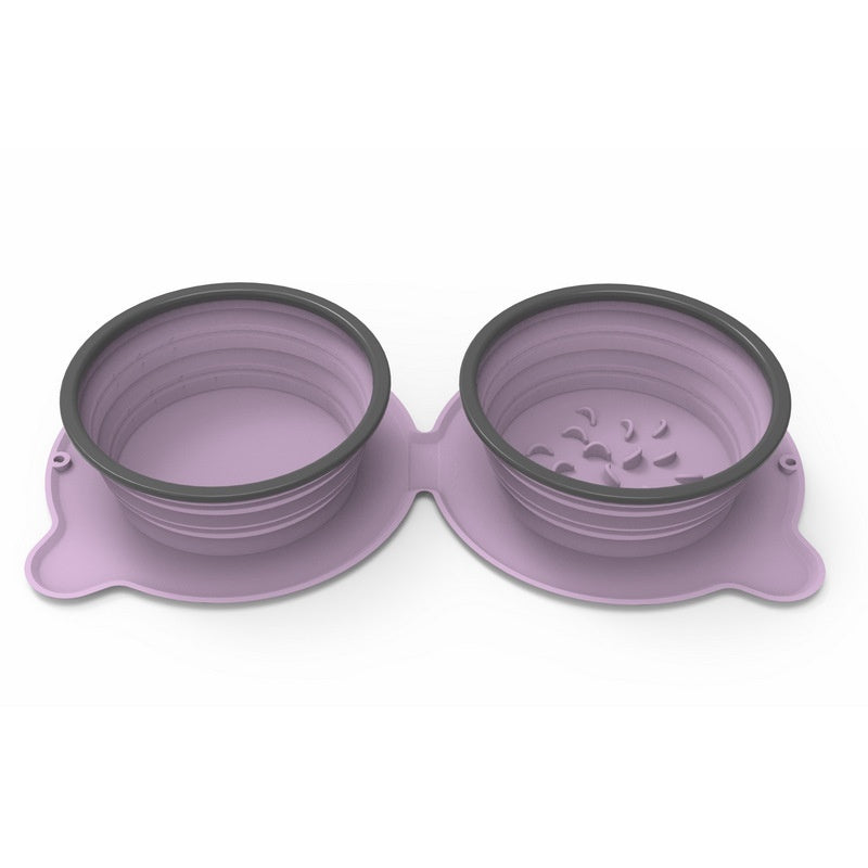 Portable Foldable Silicone Pet Double Bowl Non-Slip Travel Feeder