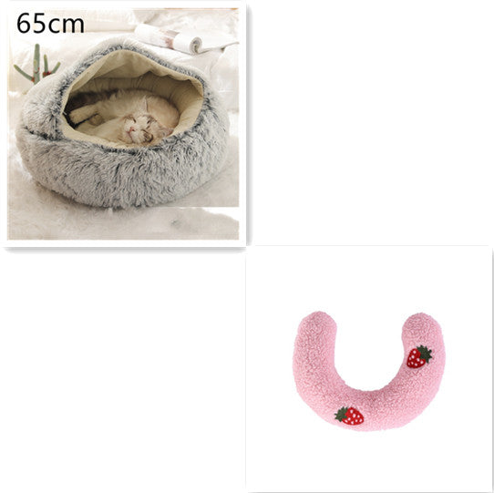 2-in-1 Pet Bed Round Plush Warm Soft Sleeping House for Pets