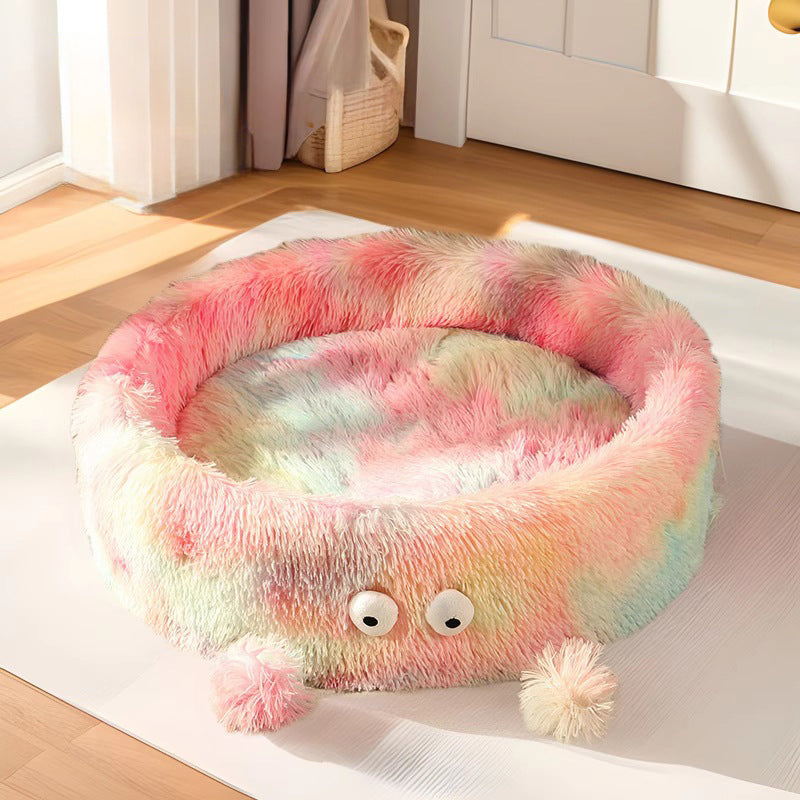 Winter Warm Pet Bed Cute Round Monster Nest Soft Sleeping Mat