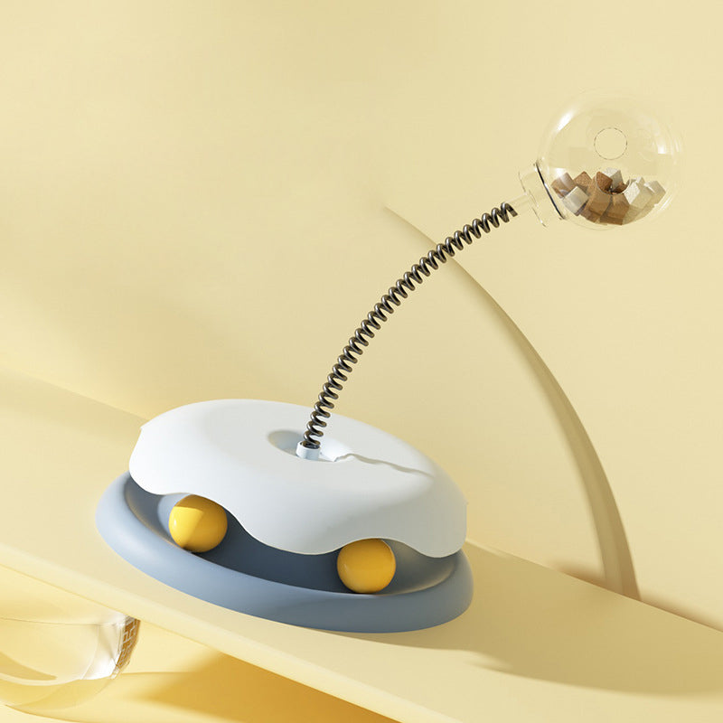 2-in-1 Cat Toy Turntable with Food Dispensing and Spring Ball